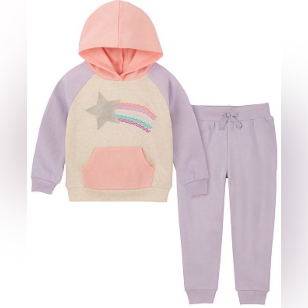 Baby Girls Shooting Star Raglan Fleece Hoodie and Joggers Set, 2‎ Piece 12M